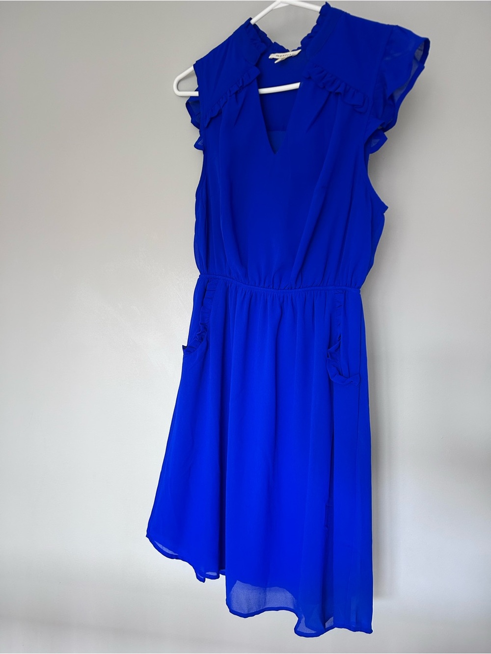 Monteau Royal Blue V-Neck Ruffle Blouse